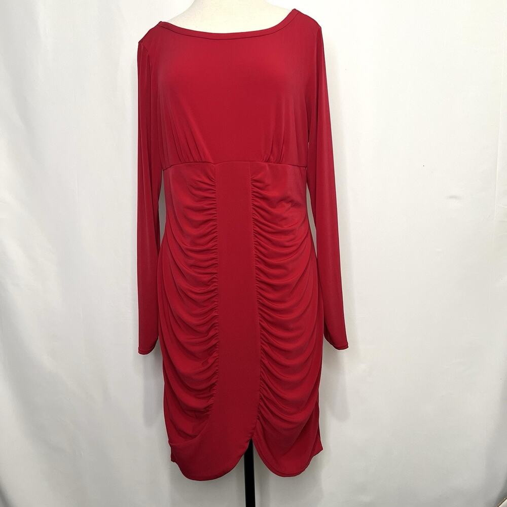 Slim Fabulous Women’s Size XL Long Sleeve Red Sheath Ruched Party Dress Slimming